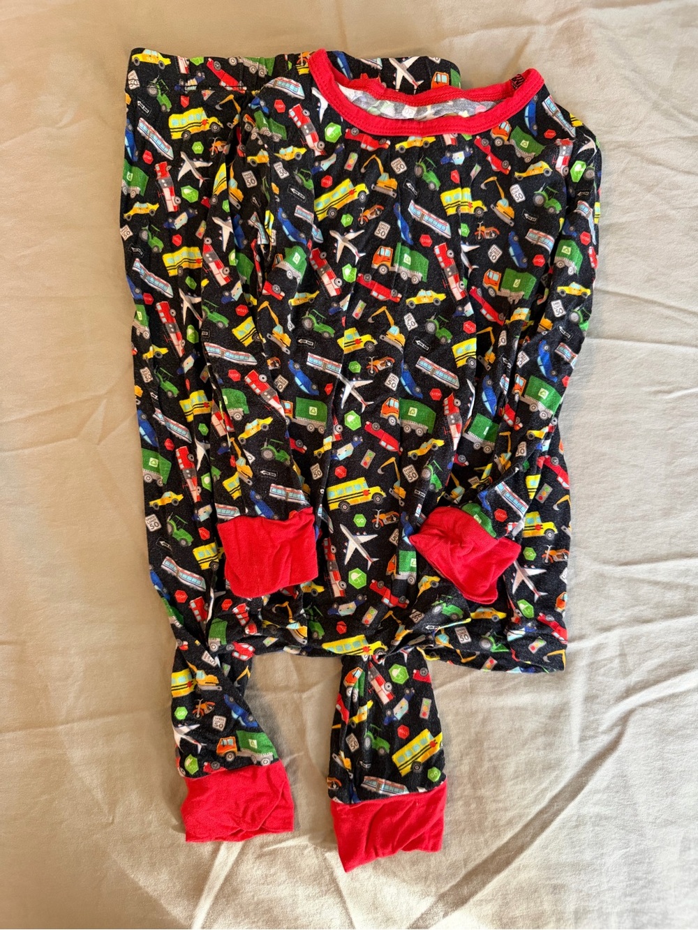 George Hats Black Vehicle-Print Pajama Set with Red Trim
